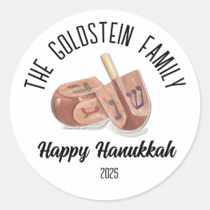 Adesivo Redondo Hanukkah Jewish Chanuka Personalizado Nome da Famí