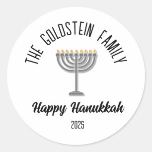 Adesivo Redondo Hanukkah Jewish Chanuka Personalizado Nome da Famí
