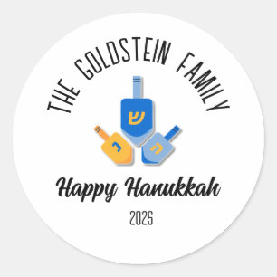 Adesivo Redondo Hanukkah Jewish Chanuka Personalizado Nome da Famí