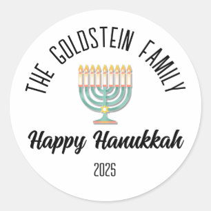 Adesivo Redondo Hanukkah Jewish Chanuka Personalizado Nome da Famí