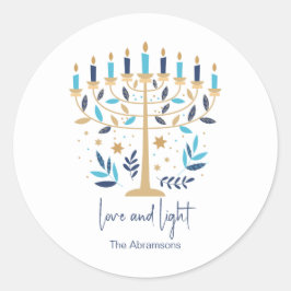 Adesivo Redondo Hanukkah Love & Light Floral Menorah