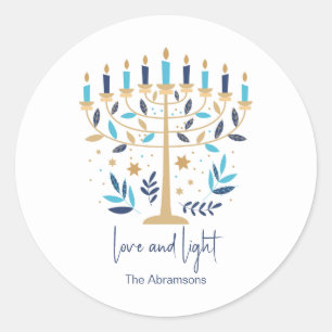 Adesivo Redondo Hanukkah Love & Light Floral Menorah