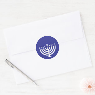 Adesivo Redondo Hanukkah Menorah Blue Envelope Seal