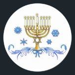 Adesivo Redondo Hanukkah Menorah com Estrela de David<br><div class="desc">Esta design apresenta um Menorah com uma Estrela de David para Chanucá. Para itens correspondentes, digite "penguincornerstore menorah" no bar de pesquisa do Zazzle.</div>
