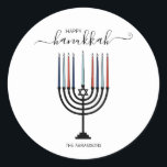 Adesivo Redondo Hanukkah Menorah Holiday Sticker<br><div class="desc">Personalize o texto personalizado acima. Você pode encontrar itens de coordenação adicionais em nossa coleção "Presentes de Chanucá e Menorah".</div>