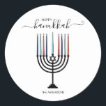 Adesivo Redondo Hanukkah Menorah Holiday Sticker<br><div class="desc">Personalize o texto personalizado acima. Você pode encontrar itens de coordenação adicionais em nossa coleção "Presentes de Chanucá e Menorah".</div>