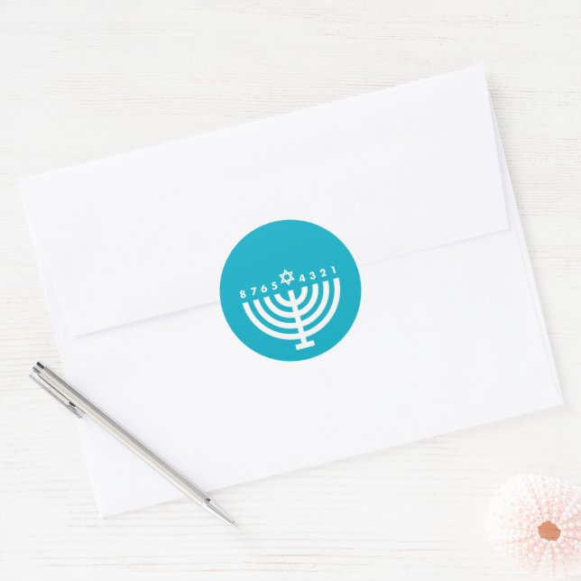 Adesivo Redondo Hanukkah Menorah Teal & White Envelope Seal (Envelope)