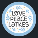 Adesivo Redondo Hanukkah Peace and Latkes Sticker<br><div class="desc">Design de Hanukkah.</div>