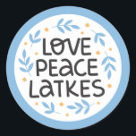 Adesivo Redondo Hanukkah Peace and Latkes Sticker<br><div class="desc">Design de Hanukkah.</div>