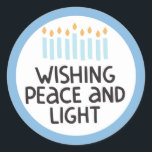 Adesivo Redondo Hanukkah Peace and Light Sticker<br><div class="desc">Design de Hanukkah.</div>