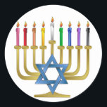 Adesivo Redondo Hanukkah Rainbow Candles Dourados Menorah<br><div class="desc">Você está vendo The Lee Hiller Designs Collection of Home and Office Decor,  Roupa,  Gifts and Coleções. As Designs incluem Lee Hiller Photoographic e Mixed Media Digital Art Collection. Você pode ver sua fotografia da Nature em http://HikeOurPlanet.com/ e seguir seu blog de caminhada no Hot Primavera National Park.</div>