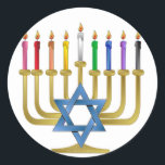Adesivo Redondo Hanukkah Rainbow Candles Dourados Menorah<br><div class="desc">Você está vendo The Lee Hiller Designs Collection of Home and Office Decor,  Roupa,  Gifts and Coleções. As Designs incluem Lee Hiller Photoographic e Mixed Media Digital Art Collection. Você pode ver sua fotografia da Nature em http://HikeOurPlanet.com/ e seguir seu blog de caminhada no Hot Primavera National Park.</div>