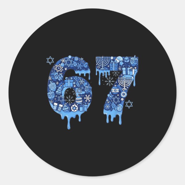 Adesivo Redondo Hanukkah Six Seven 67 Meme Funny Dreidel Menorah S (Frente)