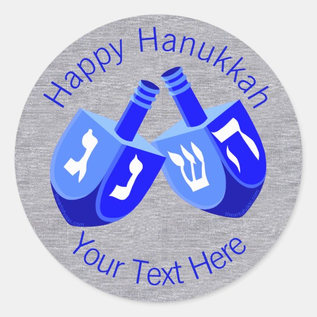 Adesivo Redondo Hanukkah Sonha Com Design Azul De Crianças Cheias (Frente)