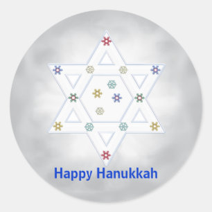 Adesivo Redondo Hanukkah Star e Cinza de Flocos de Neve
