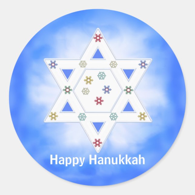 Adesivo Redondo Hanukkah Star e Snowflakes Blue (Frente)