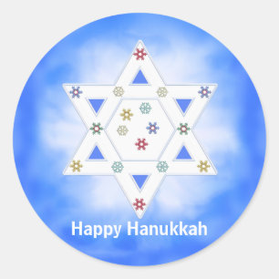 Adesivo Redondo Hanukkah Star e Snowflakes Blue