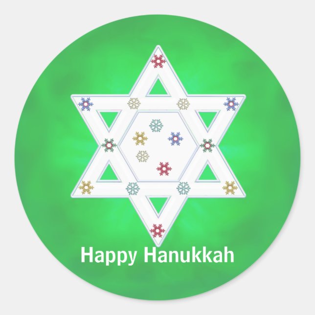 Adesivo Redondo Hanukkah Star e Snowflakes Green (Frente)