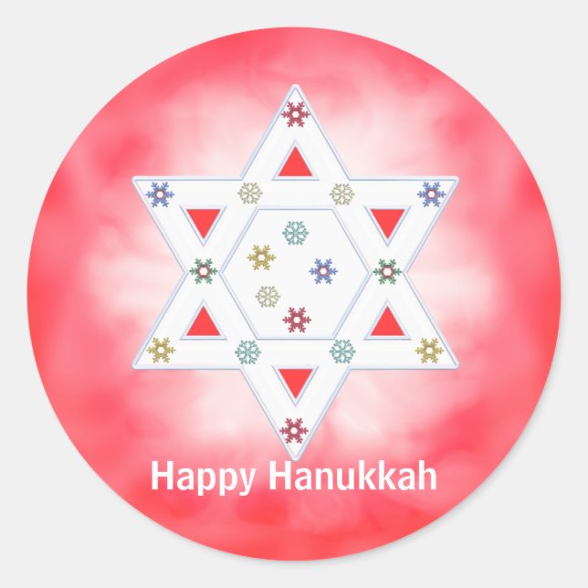 Adesivo Redondo Hanukkah Star e Snowflakes Red (Frente)