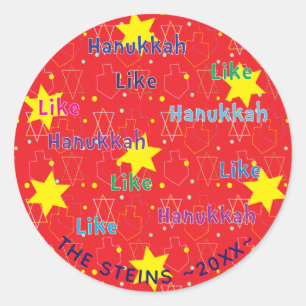 Adesivo Redondo Hanukkah Stickers (1 1/2 ou 3") "Like Hanukkah"