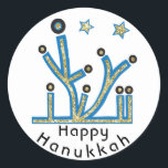 Adesivo Redondo Hanukkah Stickers "Blue Bling Menorah"<br><div class="desc">Chanucah Holiday e paus, "Blue Bling Menorah" Enfim, eu escrevo, Chanukah é um dos meus feriados favoritos. Divirta-se usando esses adesivos como topos de bolo, etiquetas de presentes, fechos de malas de favor ou qualquer que seja a sua festa! Personalize eliminando, "Happy Hanukah" e adicionando seu próprio texto usando seu...</div>