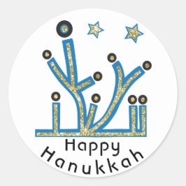 Adesivo Redondo Hanukkah Stickers "Blue Bling Menorah"