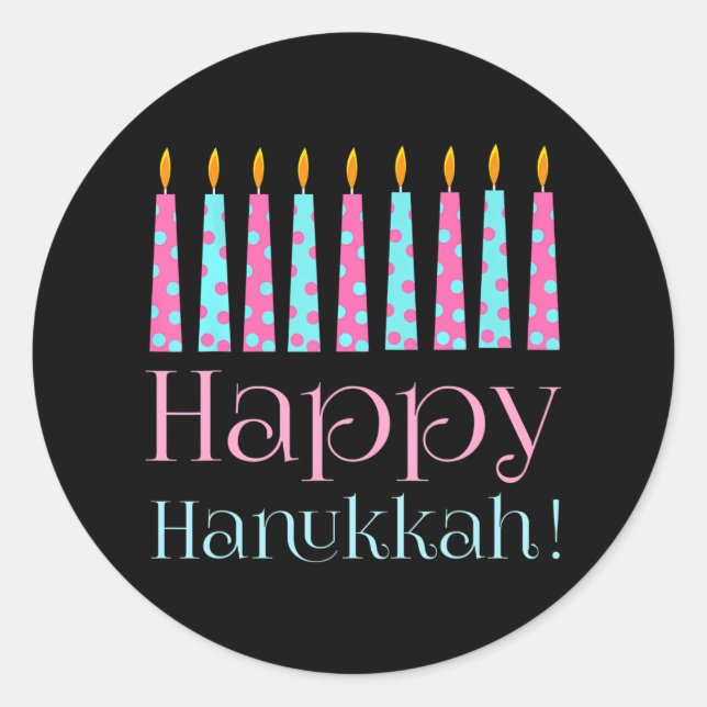 Adesivo Redondo Hanukkah vela Menorah judeu feliz (Frente)