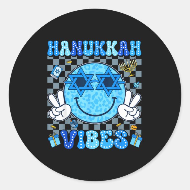 Adesivo Redondo Hanukkah Vibes Chanukah Pajama Happy Hanukkah Men  (Frente)