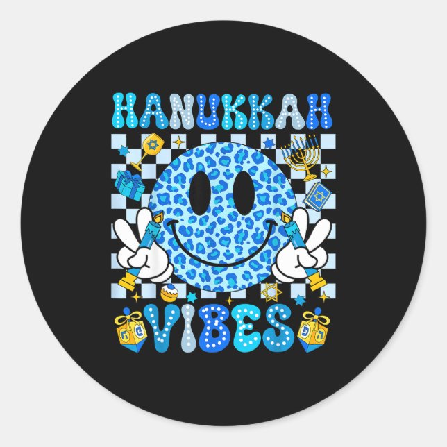 Adesivo Redondo Hanukkah Vibes Groovy Smile Face Jewish Holiday Ch (Frente)