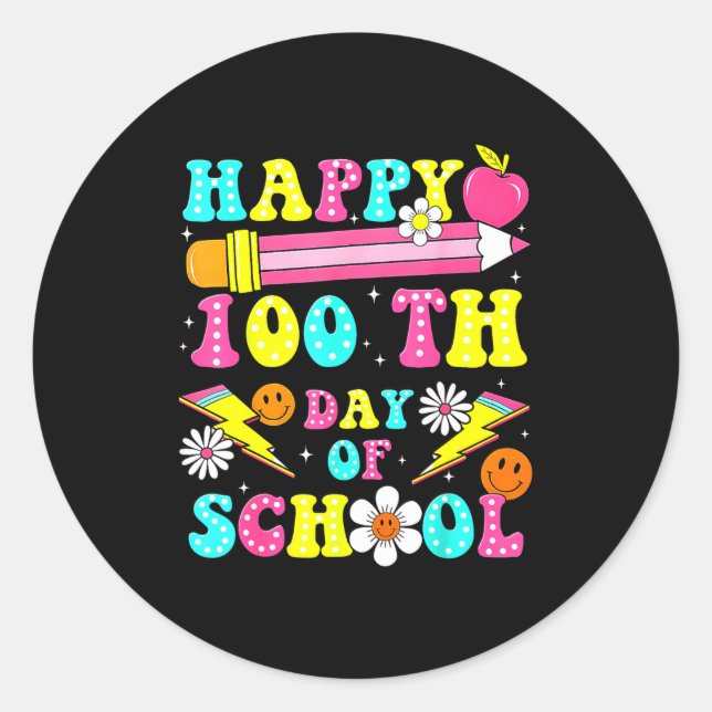Adesivo Redondo Happy 100th Day Of School 100 Days Of School Teach (Frente)