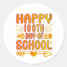 Adesivo Redondo Happy 100th Day of School Sticker 100 Days Smart