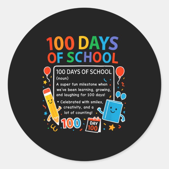 Adesivo Redondo Happy 100th Day Of School Student Design, 100 Days (Frente)