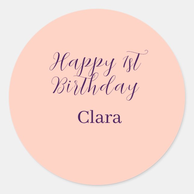 Adesivo Redondo Happy 1st birthday orange purple boho retro name  (Frente)