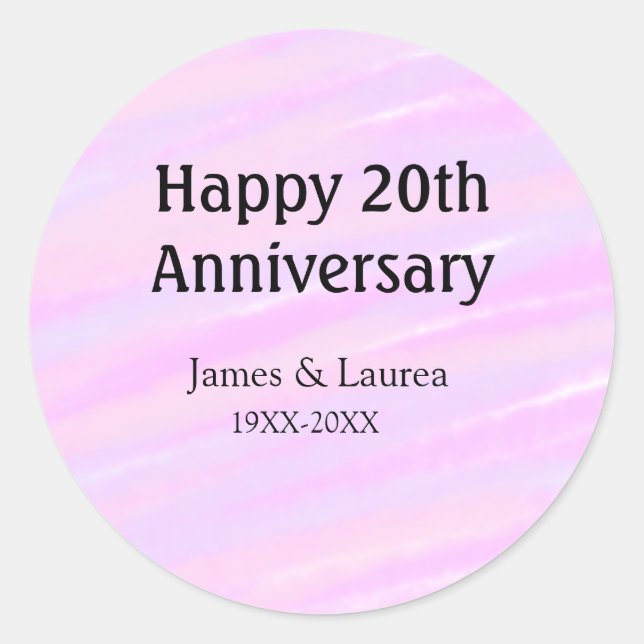Adesivo Redondo Happy 20th anniversary pink purple pastel name bol (Frente)
