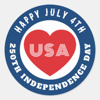 Adesivo Redondo Happy 250th Independence Day July 4th Love USA