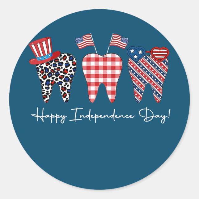 Adesivo Redondo Happy 4th of july dental hygienist Patriotic (Frente)