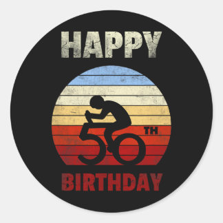 Adesivo Redondo Happy 50th Birthday Mountain Bike Tour Cycling Ret