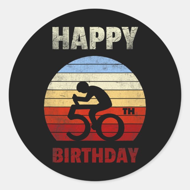Adesivo Redondo Happy 50th Birthday Mountain Bike Tour Cycling Ret (Frente)