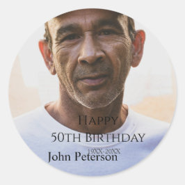 Adesivo Redondo Happy 50th birthday name photo year man simple min