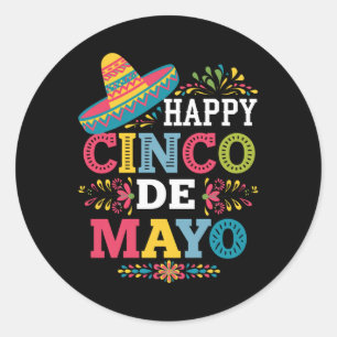 Adesivo Redondo Happy 5 De Mayo Permite Fiesta Viva México Cinco D
