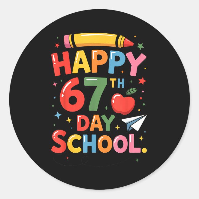 Adesivo Redondo Happy 67 Th Day Of School - I Survived 67 Days Of  (Frente)