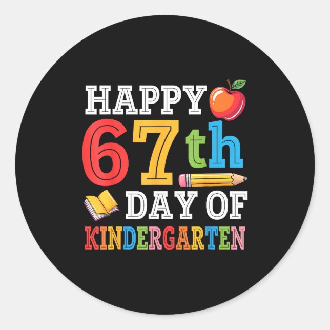 Adesivo Redondo Happy 67th Day Of Kindergarten Teacher Student 67  (Frente)