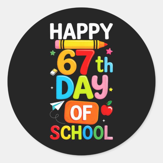 Adesivo Redondo Happy 67th Day Of School Teacher Kids Six Seven 6  (Frente)