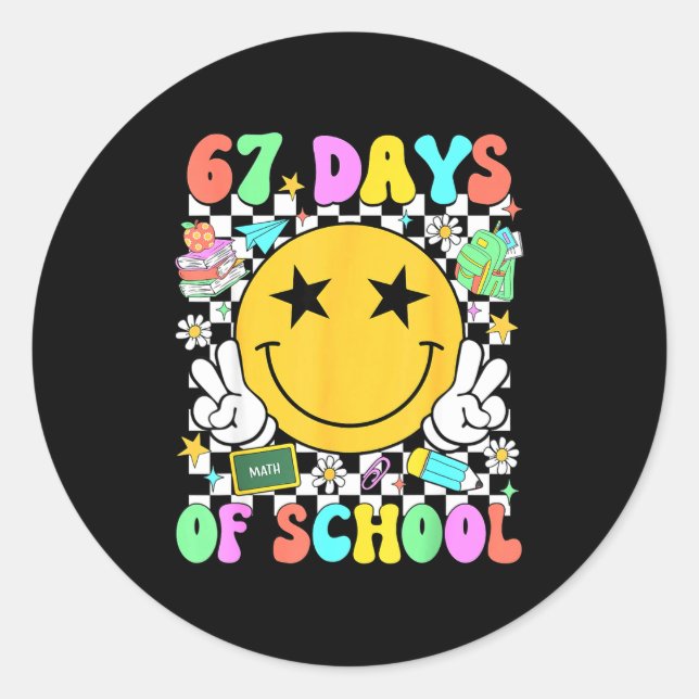 Adesivo Redondo Happy 67th Day Of School Vibes Smile Face 67 Days  (Frente)