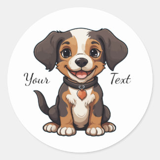 Adesivo Redondo Happy Animated Puppy Illustration Customizable
