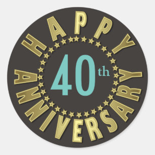 Adesivo Redondo Happy Anniversário Circle of Stars Dourada ID173