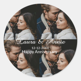 Adesivo Redondo Happy anniversary photo collage name date simple w