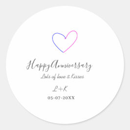 Adesivo Redondo Happy anniversary pink blue heart name date simple