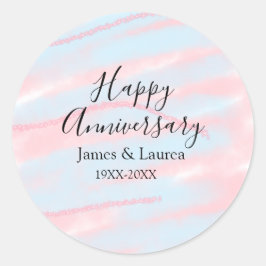 Adesivo Redondo Happy anniversary wedding name date year pastel