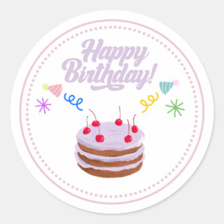 Adesivo Redondo Happy Birth Day Cake Sticker 